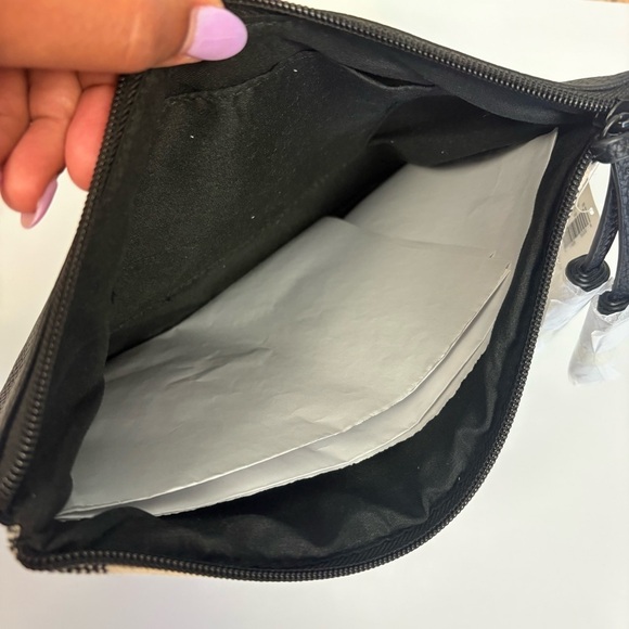 Old Navy Striped Fringe Cloth Faux Leather Clutch Black Cream - Picture 5 of 5